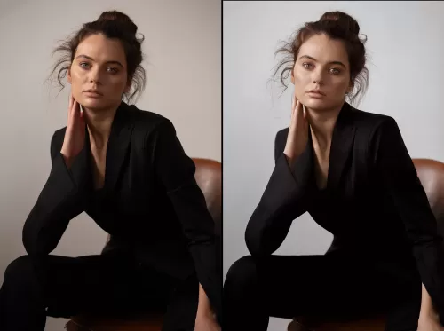 Стильный женский бизнес портрет в черном пиджаке для профессиональной студийной съемки